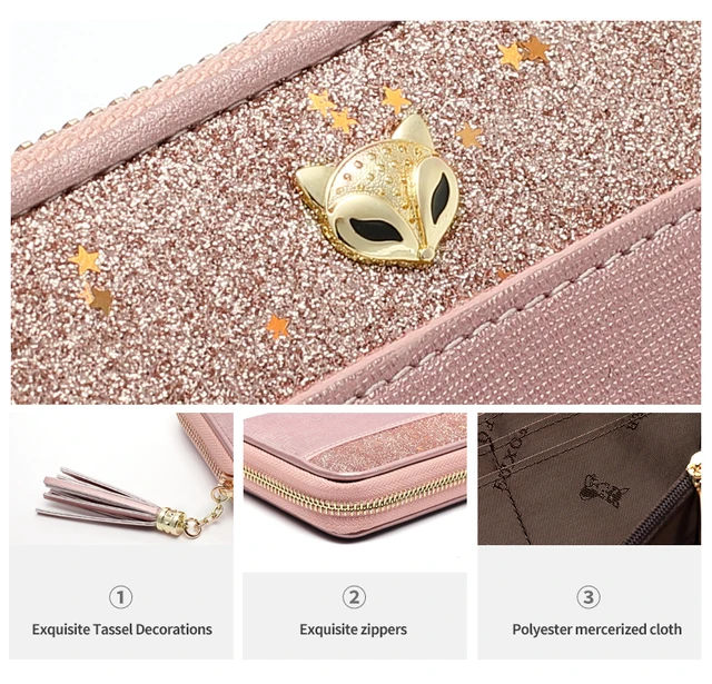 FOXER Women's Glitter Split Leather Long Wallet With Wristle