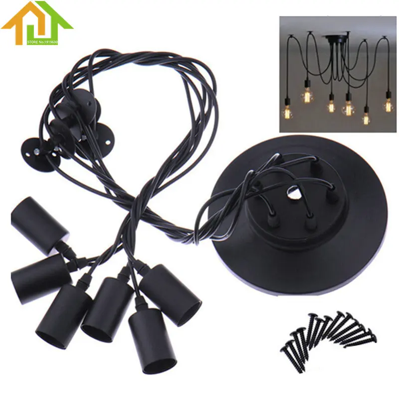 

E27 Antique Vintage Industrial Base Bulb Holder Chandelier Pendant Retro Incandescent Ceiling Light Socket 6 Heads