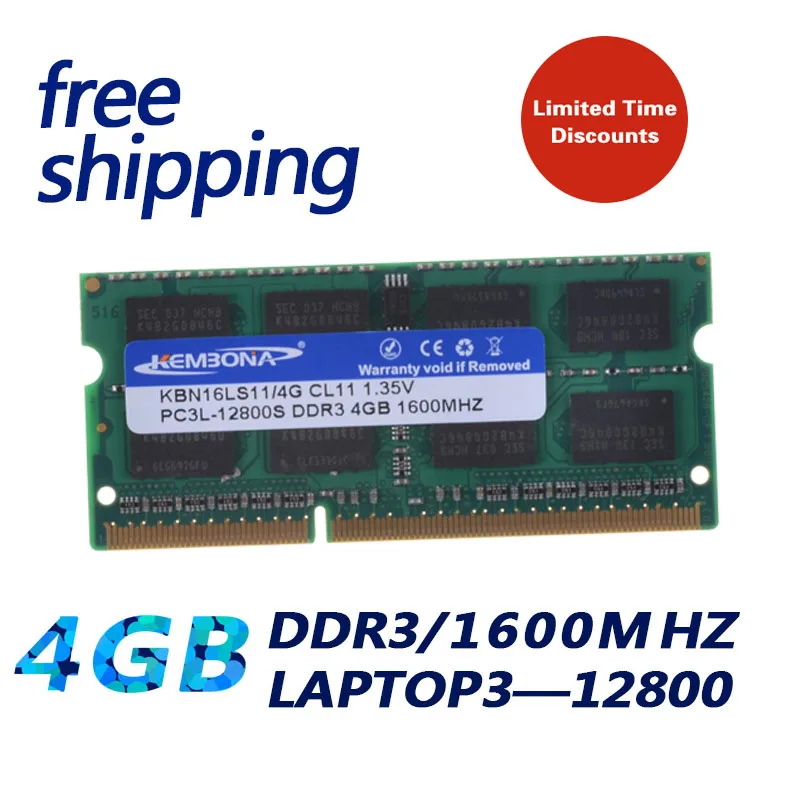 KEMBONA ноутбук/модуль для ноутбука Ram Memoria SODIMM для DDR3L 1600 1333 МГц 4 ГБ/PC3-12800S PC3-10600S без ECC 204pin 1,35 в