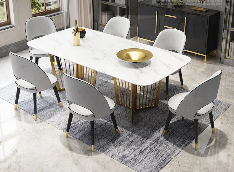 Высокий обеденный стол с белым мраморным верхом и 6 стульев - Цвет: 1.6M table