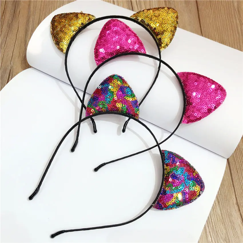 

2018 Easter New Cat Ears Bezel for Girls Hair Accessories Sequins Hairband Cat Ear Headband Women Children Party Gifts