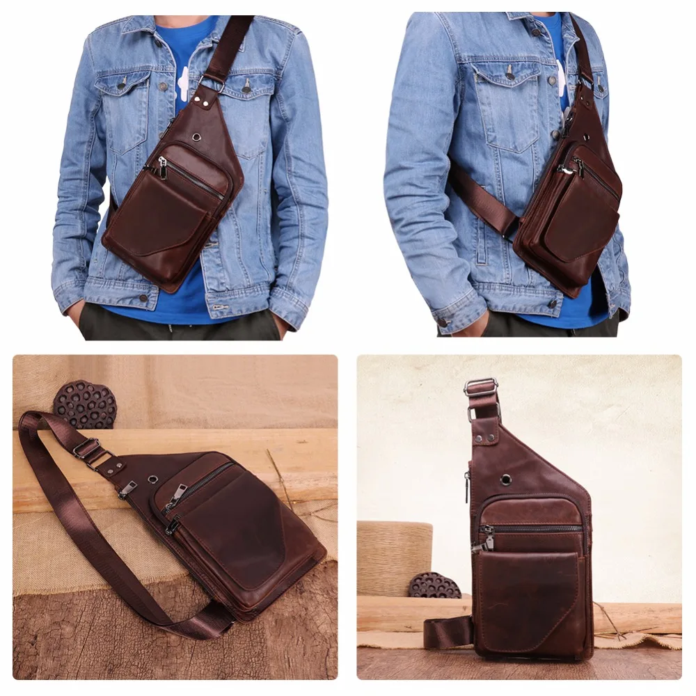 

Men Bag Messenger Bag Chest Bag For Man Handbags Genuine Leather Vintage Men Chest Pack Single Shoulder Crossbody Bags New 6429