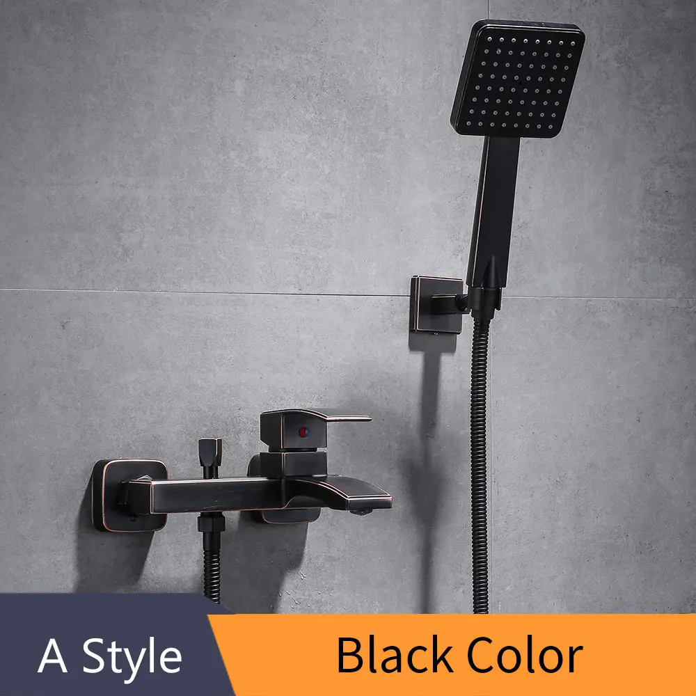 Современный Смеситель для ванной комнаты, латунный кран для горячей и холодной ванны, настенный смеситель для душа, черный водопад, Ванна, Душ - Цвет: Black-A