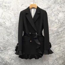 2019 Spring Dress New Korean Version Fashion Lotus Leaf Side Bundle Waist Suit Double Row Buckle High-grade Suit Overcoat Woman 2019 Spring Dress New Korean Version Fashion Lotus Leaf Side Bundle Waist Suit Double Row Buckle High-grade Suit Overcoat Woman
