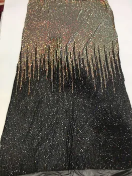 

Black and gold color ZH1920207 African French Lace Fabric High Quality African Tulle Lace Fabric with sequins lace fabric