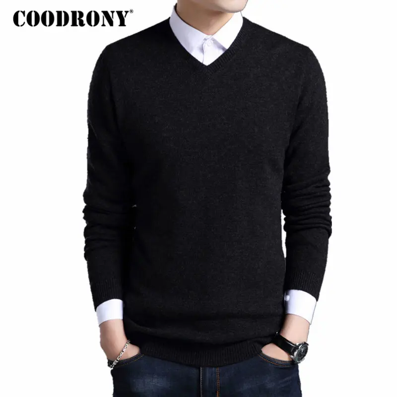 

COODRONY Merino Wool Sweater Men Autumn Winter Thick Warm Sweaters And Pullovers Casual V-Neck Pure Wool Sweater Pull Homme 7305