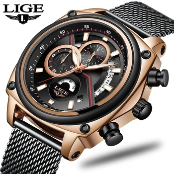 

LIGE Mens Watches Top Brand Luxury Casual Mesh Belt Black Clock Male Sports Watch For Men Military Waterproof Quartz Wrist watch