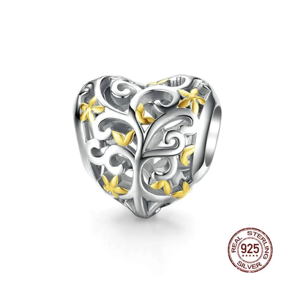 

Genuine 925 Sterling Silver Beads Tree of Life Heart Shape Charm Jewelry Making fit Original Pandora Bracelets Women DIY Jewelry
