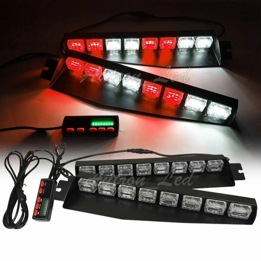 

34" 48W Red White LED 18 Flashing Modes Visor Dash Deck Split Strobe Light Bar