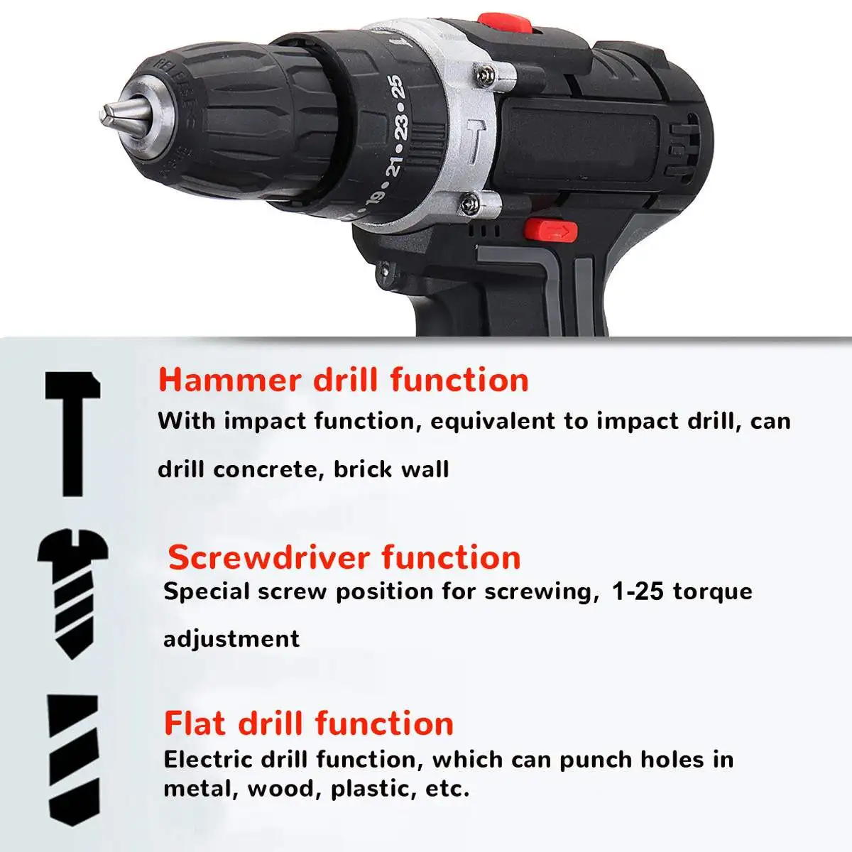 25+3 Torque Cordless Electric Impact Drill
