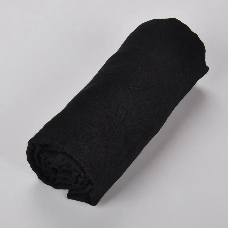 180 см шарфы для женщин мусульманские шарфы женские макси однотонные хлопковые хиджаб шарфы пашмины платки яркие цвета платок - Цвет: Черный