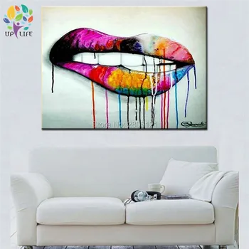 

modern abstract pot art wall canvas hand painted Street graffiti art painting the mouth lips special unique decor pciture