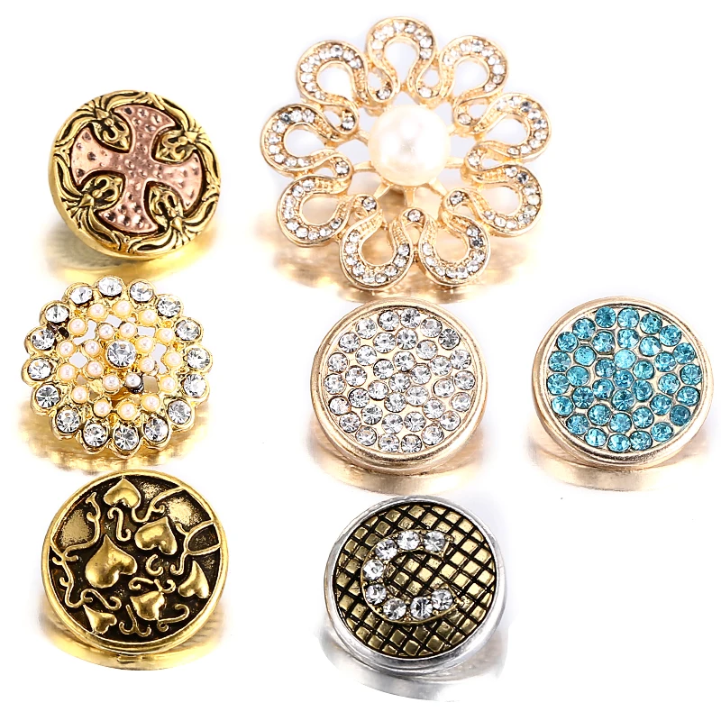 

10pcs/lot Gold Color Rhinestone Snap Jewelry Metal Snap Button Fit 18mm Snap Bracelet Bangles Necklace DIY Jewelry