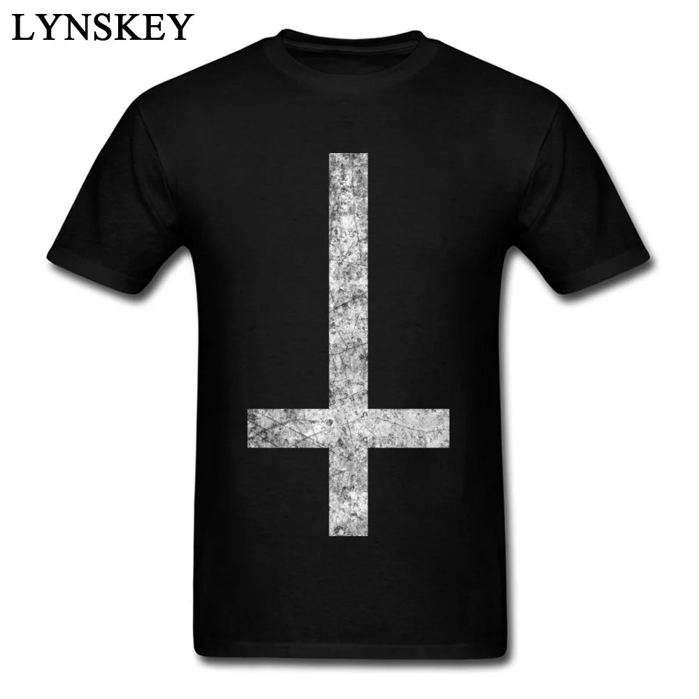 Round Collar Pure Cotton Male T Shirt Printed On Short Sleeve Tops Shirt Plain Custom Tee Shirt Inverted Cross - Grunge Inverted Cross - Grunge black