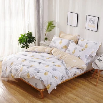 

pineapple print duvet cover sets 4pcs(1 duvet cover+1 fitted sheet+2pillowcase)100% cotton bedding set
