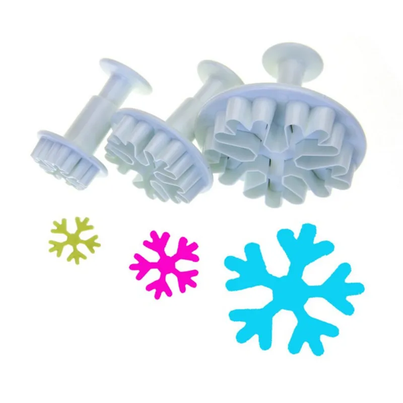

VOGVIGO 3pcs/set Christmas Snowflake Plunger Mold Cake Decorating Tool Cake Cookie Cutters Fondant Sugarcraft Cutter Moulds