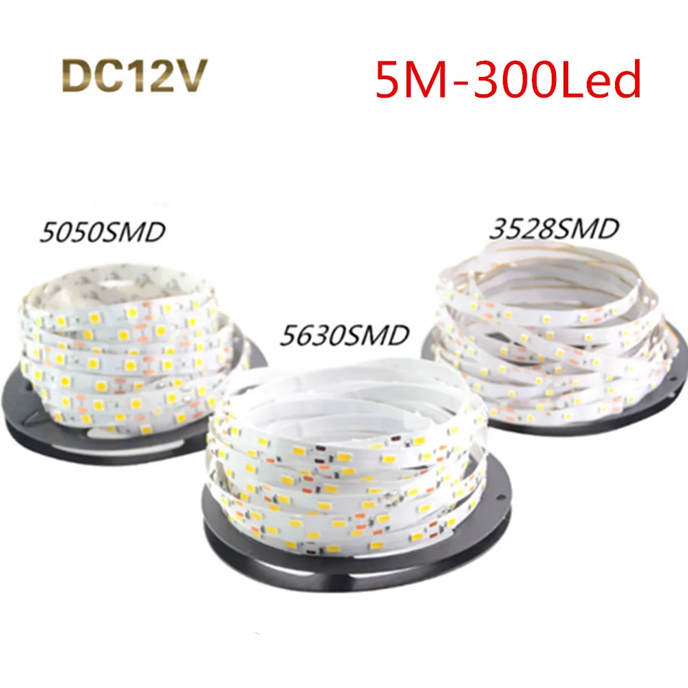 5 м Светодиодная лента светильник 5630(5730) 3528 5050 SMD RGB Светодиодная лента рулон не-водонепроницаемый DC 12 В гибкая светодиодная лента лампа