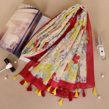 

2018 tassels scarf popular printe floral cotton viscose lightweight winter shawls muslim headband long scarves 10pcs/lot