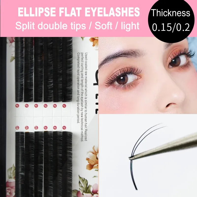 

Ellipse flat eyelash extensions soft light split double tips black beauty individual flare mink make up false eyelashes 8-12mm