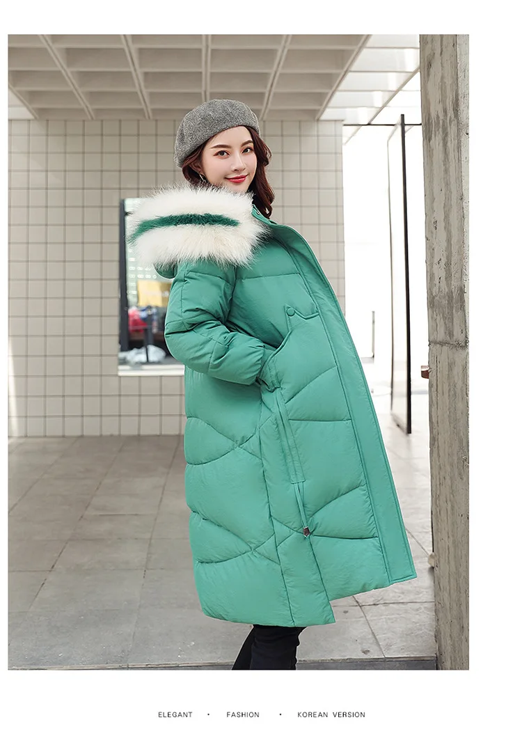 Thick Jacket Big fur collar Women's New Korean Version Big Fur Collar Medium-long Knee Size Thickened Jacket 1961