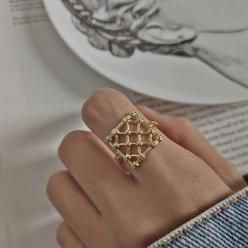 

LouLeur 925 sterling silver weave mesh rings gold simple element design wild elegant rings for women fine jewelry for charm gift