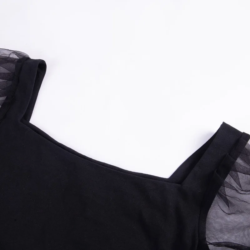 CamKemsey модная черная сетка пэчворк с пышными рукавами сексуальные женские комбинезоны 2019 женское на вечеринку в клуб Bodycon тела костюмы Топы