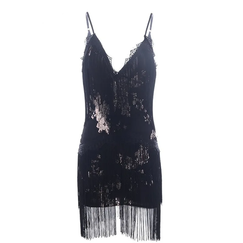 Sexy Fringes Deep V Lace dress Halter Sequined mini bodycon dress Party westidos Women summer dresses (28)