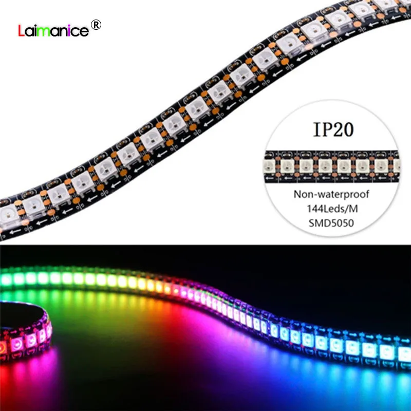 

5050 RGB 144LEDs/M LED Strip light Smart led pixel Colorful Rainbow Waterproof IP67 Non-waterproof IP20 DC5V WS2812B WS2812