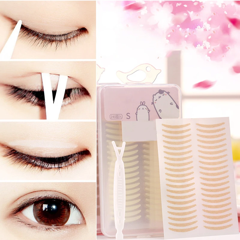 240Pcs Invisible Mesh Double Eyelid Tape Lace Eyelid Sticker Women Make