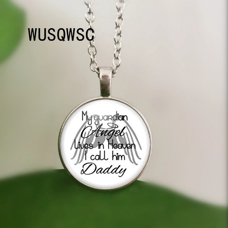 

WUSQWSC Dad Memorial Necklace In Loving Memory Reminder Bereavement Gift My Guardian Angel Lives In Heaven Lettering Jewelry
