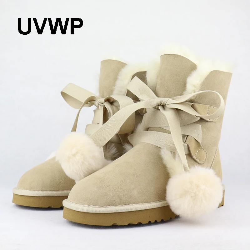 

UVWP New Fashion Women Snow Boots Warm Wool Boots 100% Natural Fur Winter Boots Genuine Sheepskin Leather Women Boots