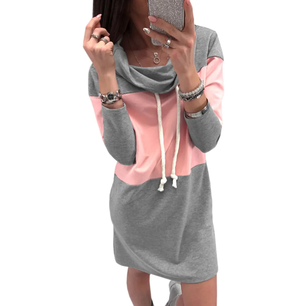 

Turtleneck Drawstring Winter Women Hoodies Dress Casual Warm Femme Mini Dress Autumn Plus Size Sweatshirts Dress Tracksuit GV147