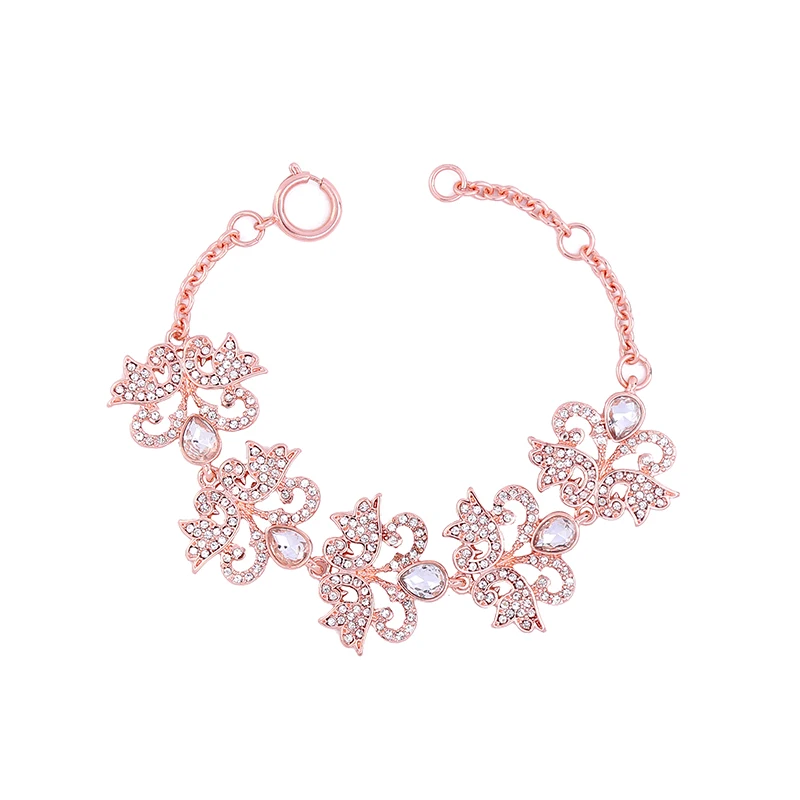 Rose gold Flower Bracelet for Women Crystal Charm Bracelet Cute Party