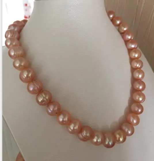 

ELEGANT 12-13MM SOUTH SEA BAROQUE GOLD PINK PEARL NECKLACE 18INCH 925silver