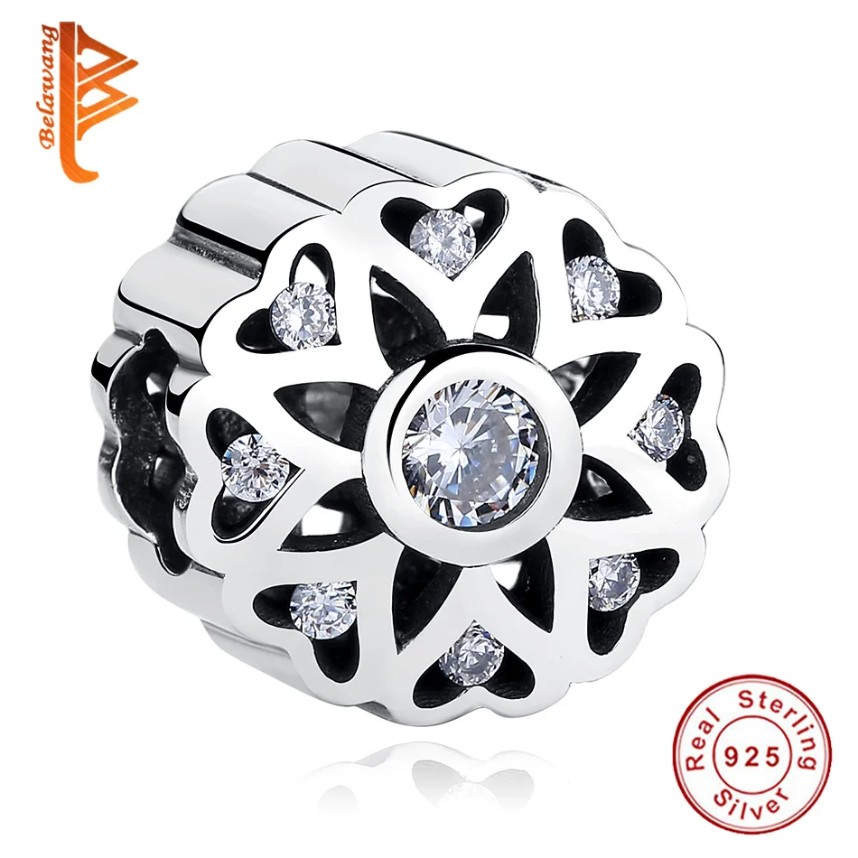 

BELAWANG 100% 925 Sterling Silver Crystal Round Charms fit Original Bracelets Necklace for Women DIY Bracelet Jewelry Making