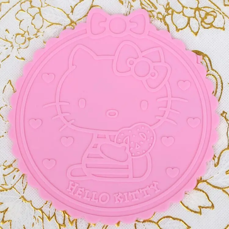 

Hello Kitty Cartoon Cute Silicone Bowl Rubber Mat Tea Cups Non-slip Mat Cat Head Anti-ironing Heat Insulation Picnic Mat Cup Pad
