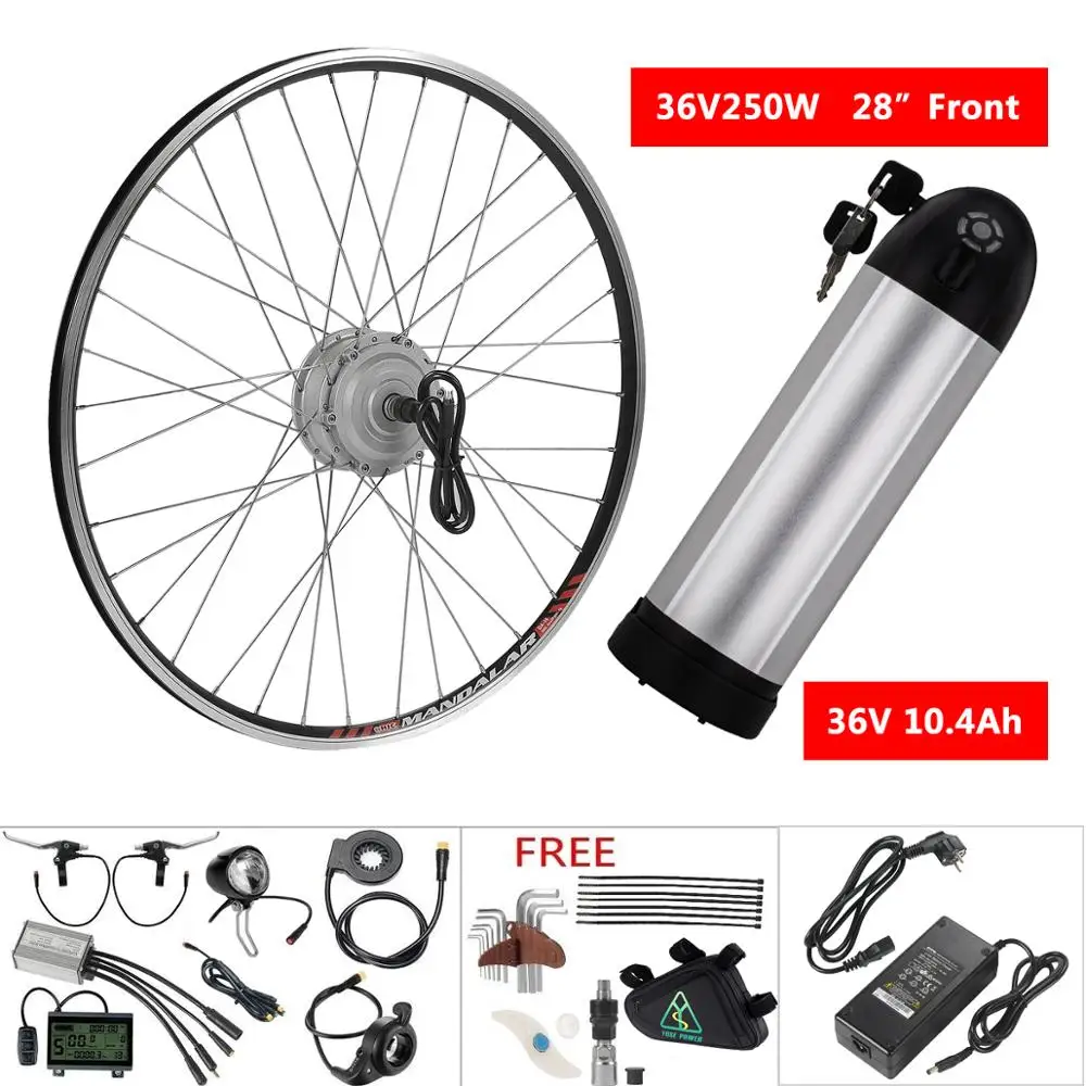 

YOSE POWER Ebike Kit 36V 250W 28'' Front Wheel Brushless Gear Hub Motor Kit Electric Bike Conversion Kit with LG Bottle Battery