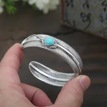 S925 стерлингов серебряные ювелирные изделия Ретро тайское серебро для мужчин и женщин Токийская Мода Takahashi перо Горо Открытый браслет