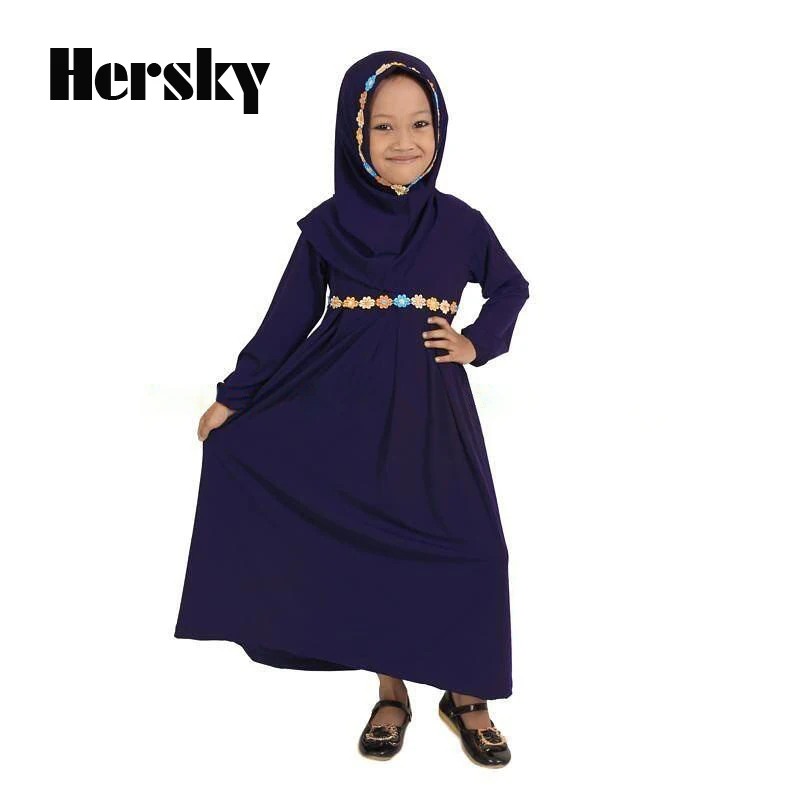 

Traditional Two Sets Cartoon Kids Clothing Fashion Child Abaya Muslim Girl dress jilbab and abaya islamic Children hijab dresses