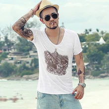 Мужские футболки летние новые хлопковые футболки с v-образным вырезом с коротким рукавом мужские модные тренды с принтом короны Фитнес Футболка T2003