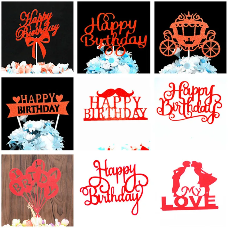 

Cake Toppers Birthday Party Decorations Kids Girl Silver Cupcake Toppers Baby Boy Shower Party Favors Happy Birthday Cake Topper