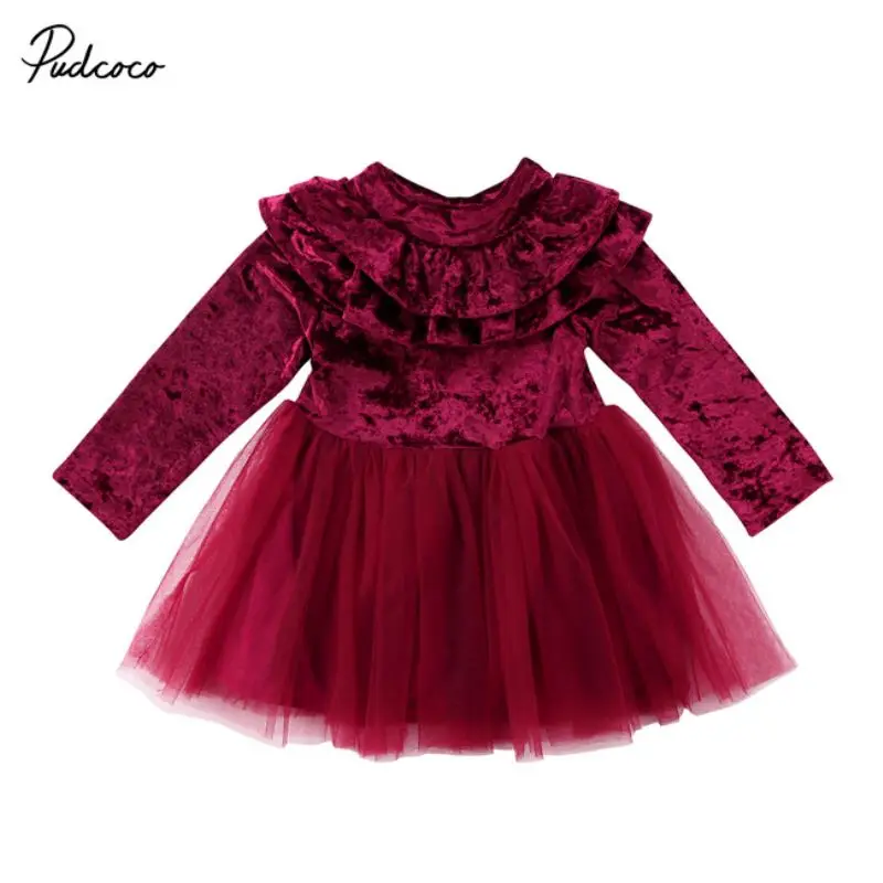 Принцесса Детское платье для маленьких девочек с подкладкой из плотного ворса с длинными рукавами и оборками для торжественных вечерних приёмов, вечерние платье для девочек с юбкой-сеточкой, гофрированное, фатиновые платья-пачки
