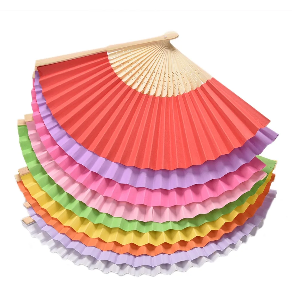 

Chinese Fans 9 Colors Summer Chinese Hand Paper Fans Pocket Folding Bamboo Fan Wedding Hand Fans Folding