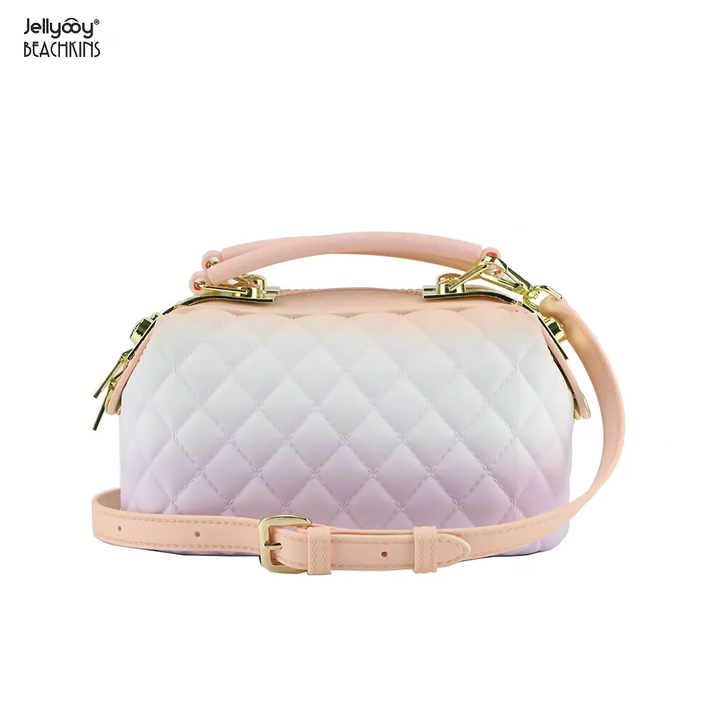 

Jellyooy BEACHKINS PVC Matte Colorful Jelly Bags Plaid Two Hands Candy Handbag Lady Shoulder Crossbody Bag