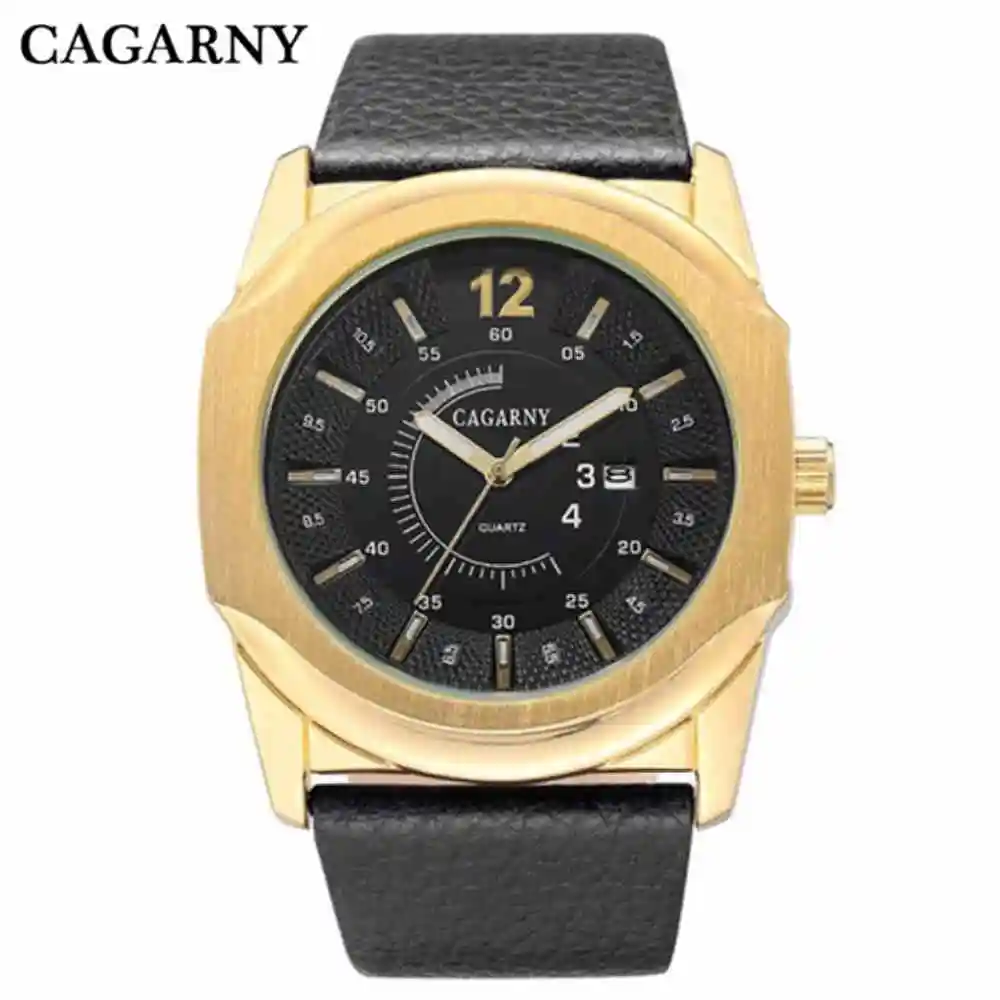 CAGARNY Men Watch Brand Stainless Steel Gold Watches Fashion Leather