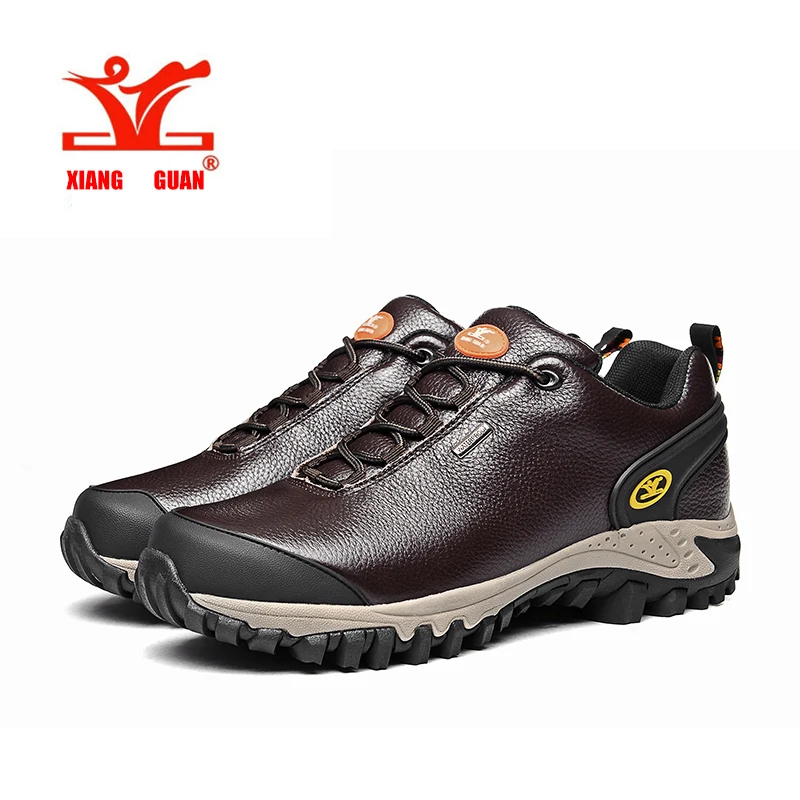  XIANGGUAN Man Genuine leather waterproof outdoor slip resistant shoes, brown hiking shoes breathable fishing sneakers 39-44 