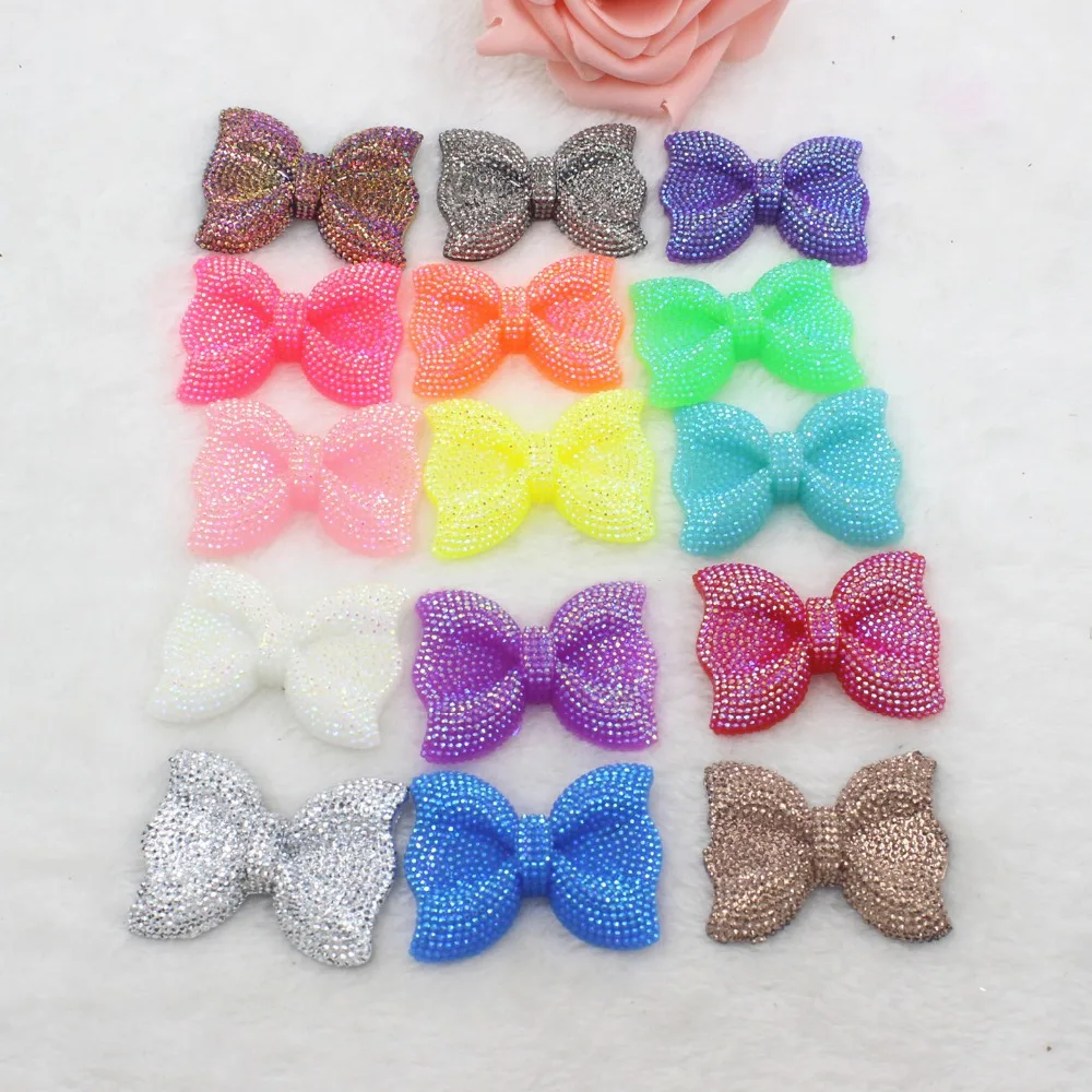 

5pcs/lot flat back resin bow with glitter mix colors DIY resin cabochons accessories 52*40mm