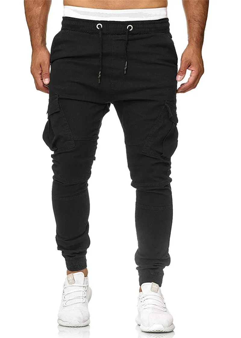 HuLooXuJi Длинные мужские брюки хип-хоп Харен джоггеры брюки новые мужские брюки однотонные многокарманные тренировочные брюки-карандаши Размер США: US - Color: Black