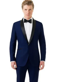 

High Quality One Button Navy Blue Groom Tuxedos Groomsmen Men's Wedding Prom Suits Custom Made (Jacket+Pants+Girdle+Tie) K:114