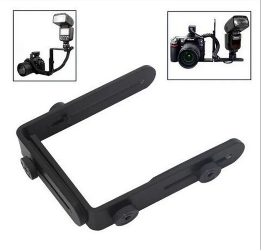 Dual L Shape Camera Flash Bracket Metal Aluminum Alloy 1/4" Universal